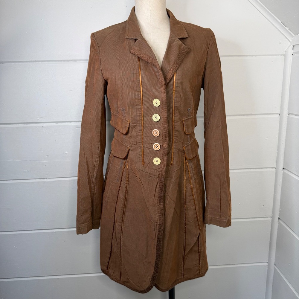 MARITHE FRANCOIS GIRBAUD US‎ 27 Medium Brown Corduroy Trench Coat Jacket